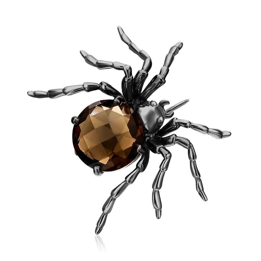Брошь «Паук» из белого золота с кварцем дымчатым 04-0220-00-202-1120-46