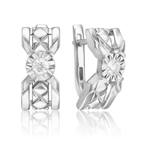 Серьги с английским замком из белого золота с бриллиантом