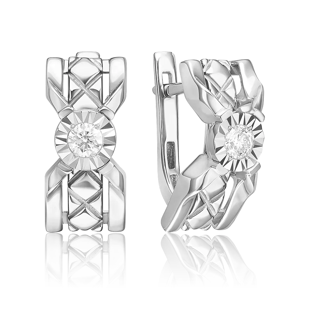 Серьги с английским замком из белого золота с бриллиантом 02-5274-00-101-1120