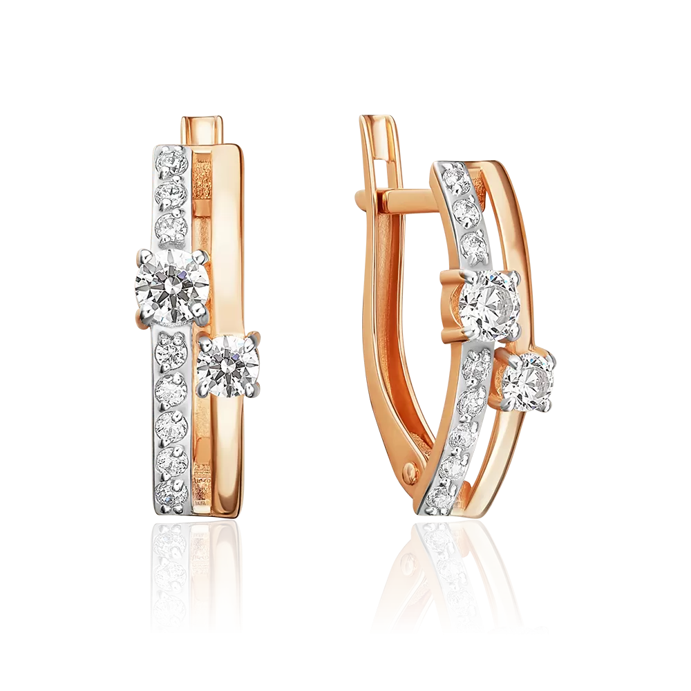 Серьги с английским замком из красного золота с фианитами 02-5641-00-401-1110