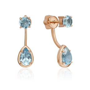 Серьги-джекеты из красного золота с топазами