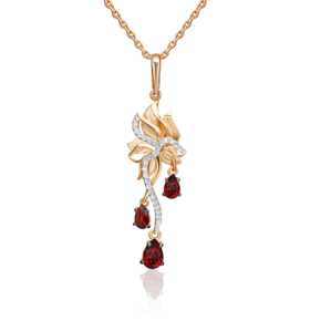 Подвеска из красного золота с гранатами и натуральными топазами white