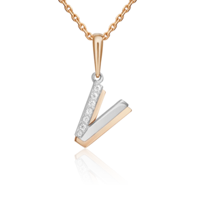 Подвеска «Буква V» из комбинированного золота с фианитами 03-3419-V-401-1111