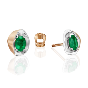 Серьги-пусеты из комбинированного золота с изумрудом 02-5224-00-103-1111