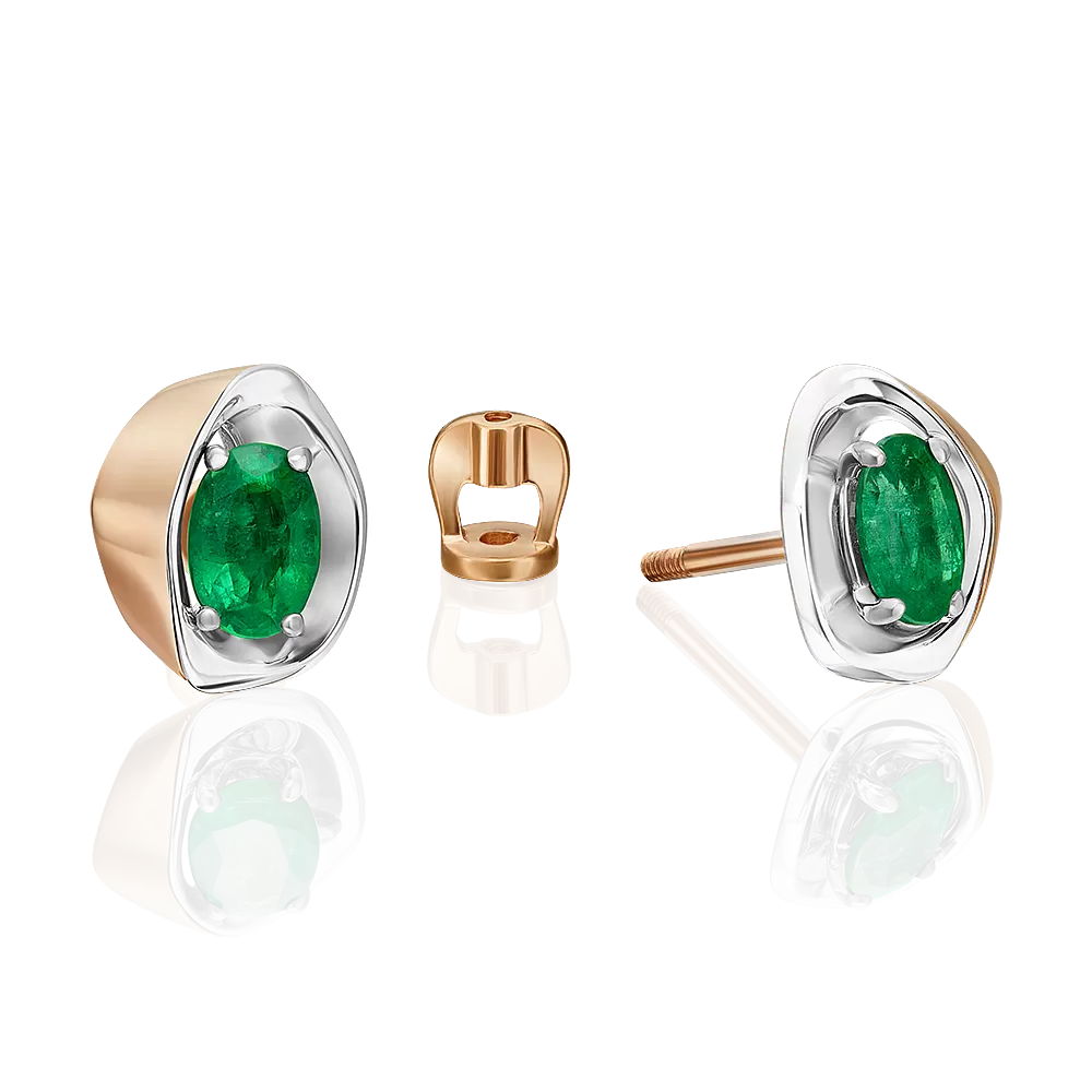 Серьги-пусеты из комбинированного золота с изумрудом 02-5224-00-103-1111