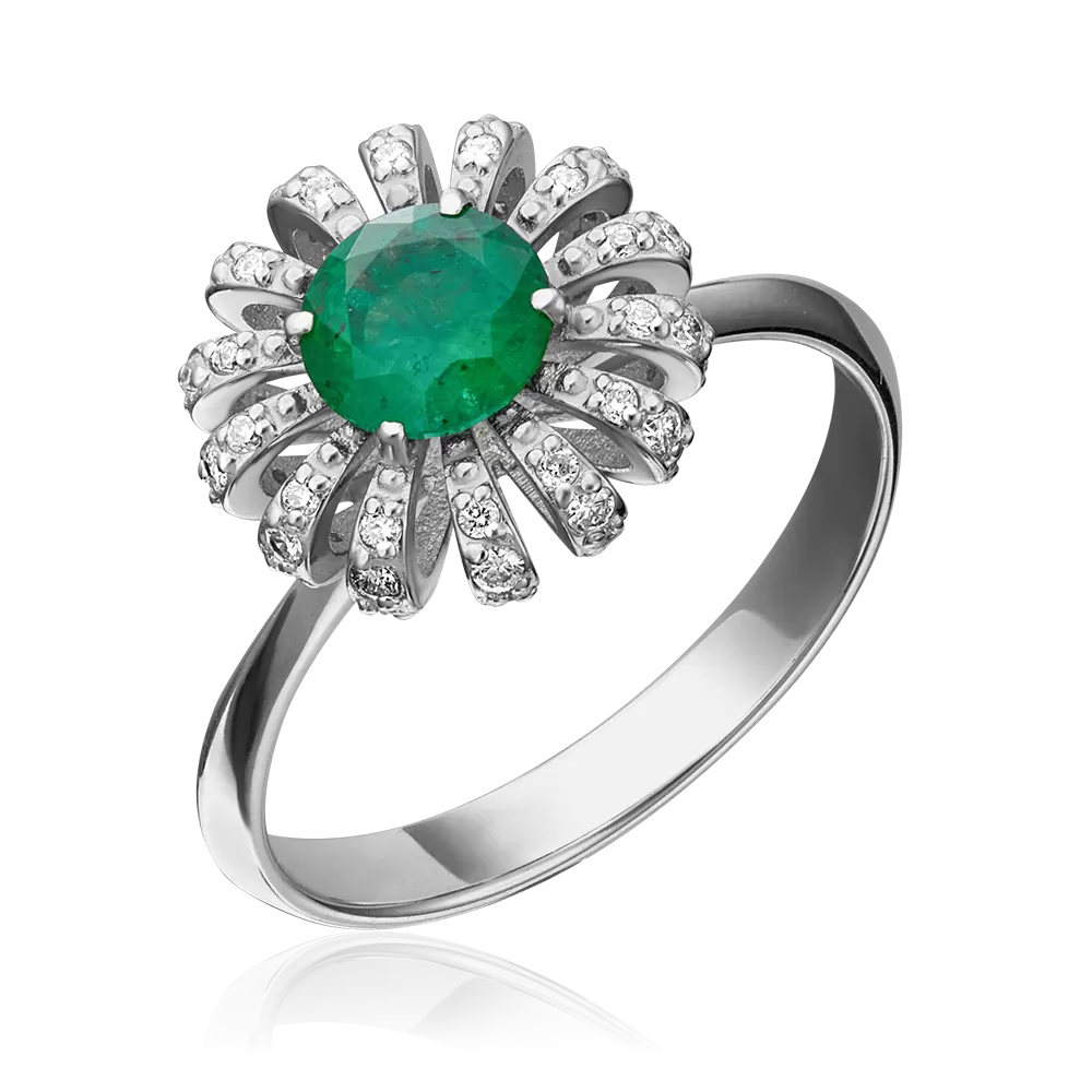 Кольцо из белого золота с изумрудом и бриллиантами 01-1346-00-106-1120-30