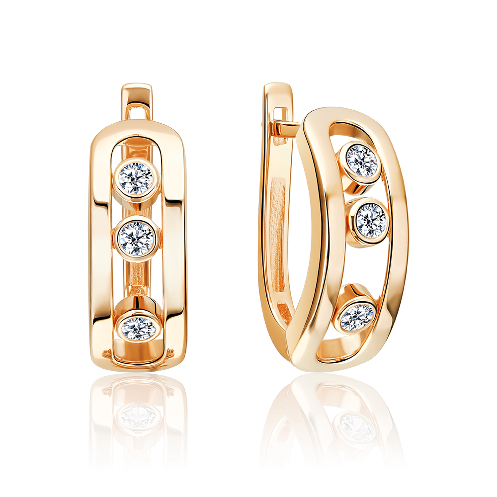 Серьги с английским замком из красного золота с фианитами 02-5539-00-401-1110