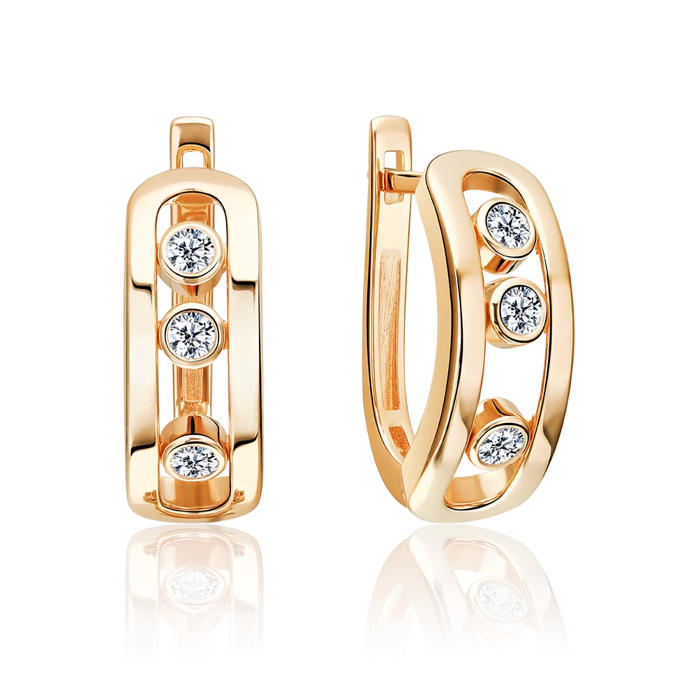 Серьги с английским замком из красного золота с фианитами 02-5539-00-401-1110