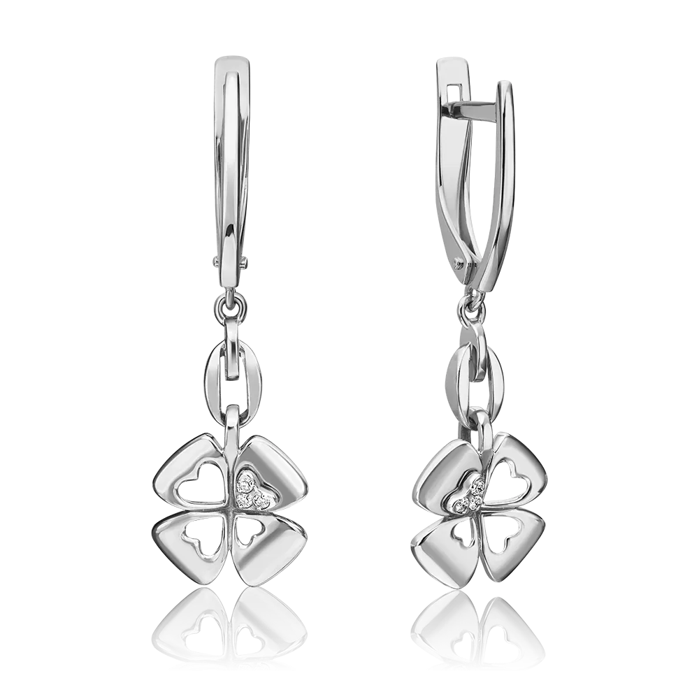 Серьги «Клевер. Незабываемые моменты» с английским замком из белого золота с бриллиантами 02-4819-00-101-1120