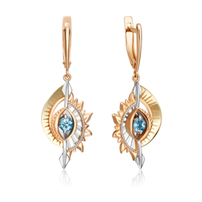 Серьги «Два солнца» с английским замком из комбинированного золота с топазом 02-4760-00-201-1140-76