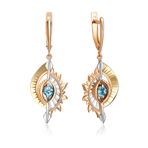 Серьги «Два солнца» с английским замком из комбинированного золота с топазом 02-4760-00-201-1140-76