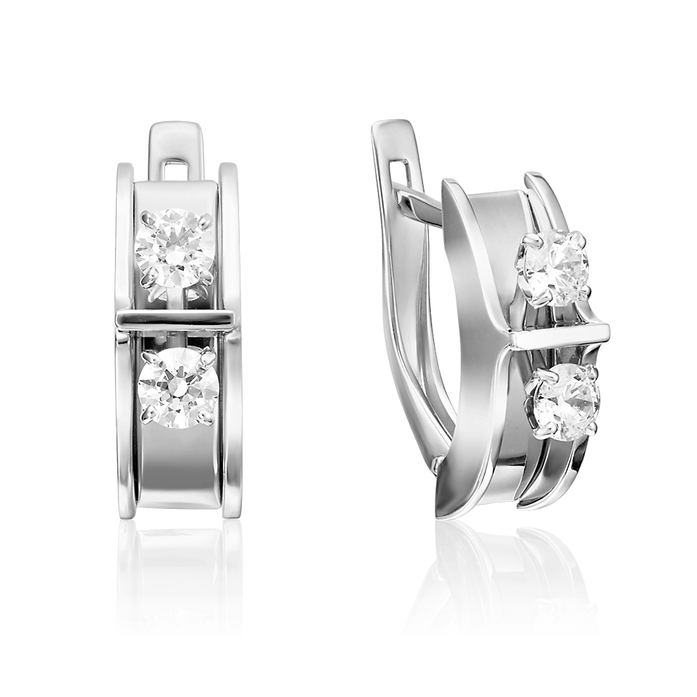 Серьги с английским замком из белого золота с фианитами 02-4264-00-501-1120-38