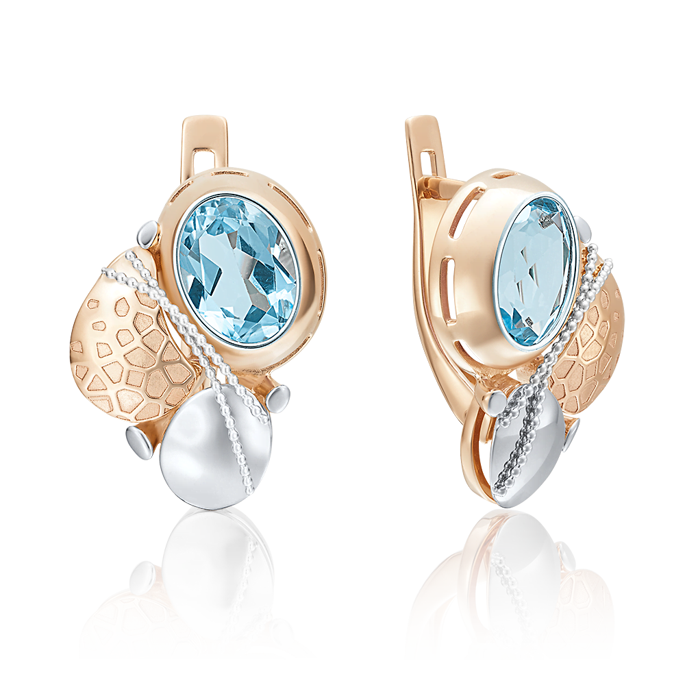 Серьги с английским замком из комбинированного золота с топазом 02-4012-00-201-1111-57