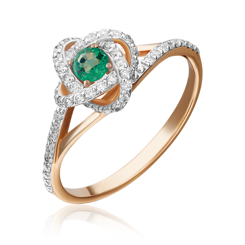 Кольцо из красного золота с изумрудом и бриллиантами 01-1437-00-106-1110-30