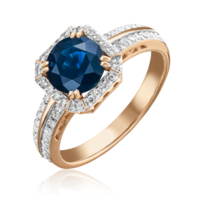 Кольцо из красного золота с сапфиром и бриллиантами