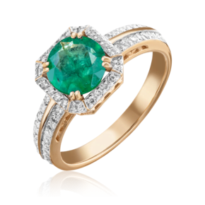 Кольцо из красного золота с изумрудом и бриллиантами
