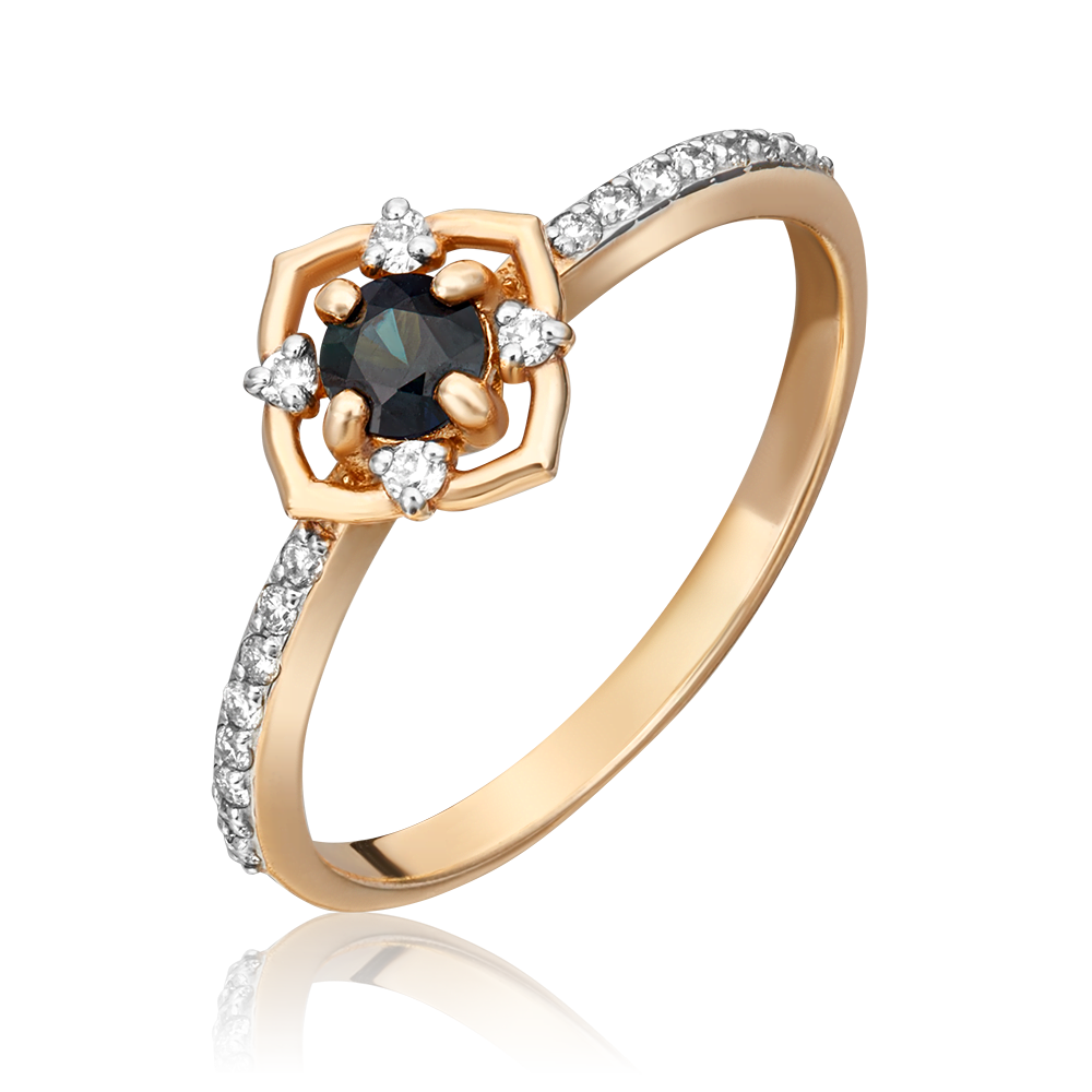 Кольцо из красного золота с сапфиром и бриллиантами 01-1443-00-105-1110-30