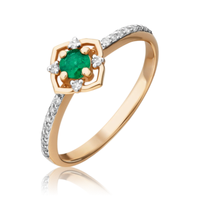 Кольцо из красного золота с изумрудом и бриллиантами 01-1443-00-106-1110-30