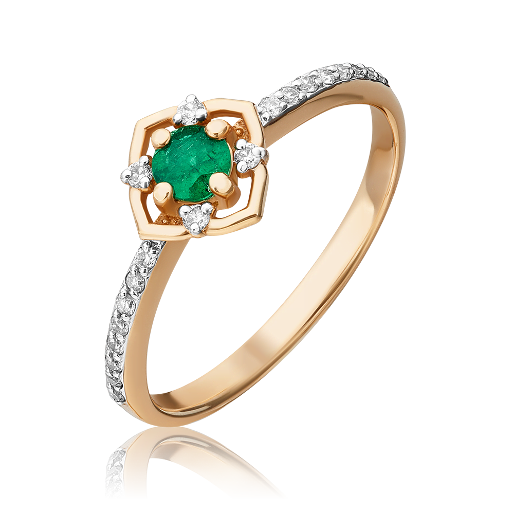 Кольцо из красного золота с изумрудом и бриллиантами 01-1443-00-106-1110-30