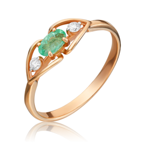 Кольцо из красного золота с изумрудом и бриллиантами 01-1445-00-106-1110-30