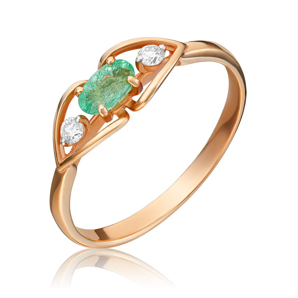 Кольцо из красного золота с изумрудом и бриллиантами 01-1445-00-106-1110-30