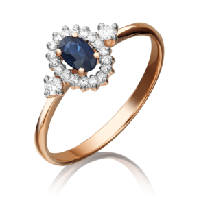 Кольцо из красного золота с сапфиром и бриллиантами