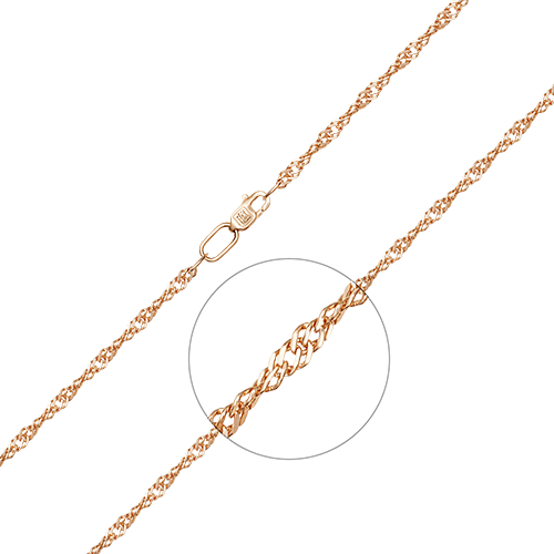 Браслет из красного золота с алмазной гранью (плетение «Сингапур») 22-0703-040-1110-17