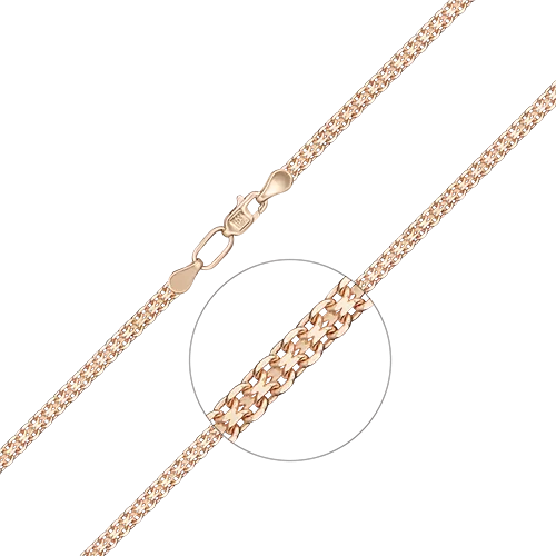 Браслет из красного золота с алмазной гранью (плетение «Бисмарк двойной якорь») 22-2003-050-1110-17