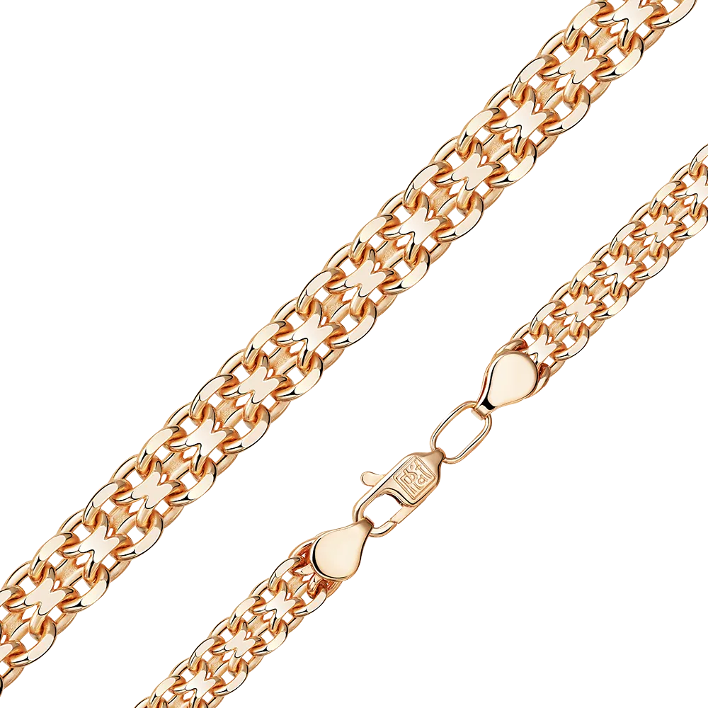 Цепь из красного золота с алмазной гранью (плетение «Бисмарк двойной якорь») 21-2003-100-1110-17