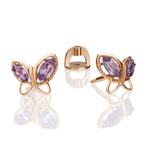 Серьги-пусеты «Бабочки» из красного золота с аметистами 02-4558-00-203-1110-46