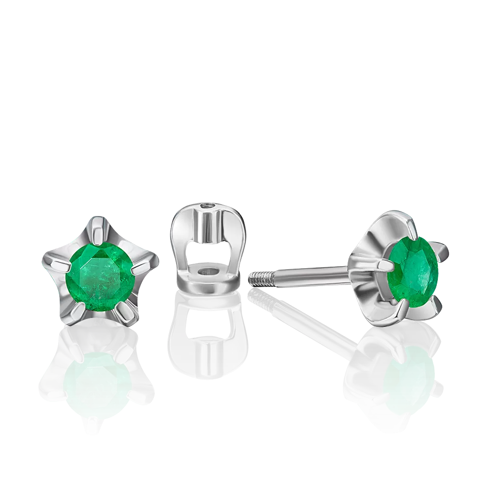 Серьги-пусеты из белого золота с изумрудом 02-0066-00-103-1120-30