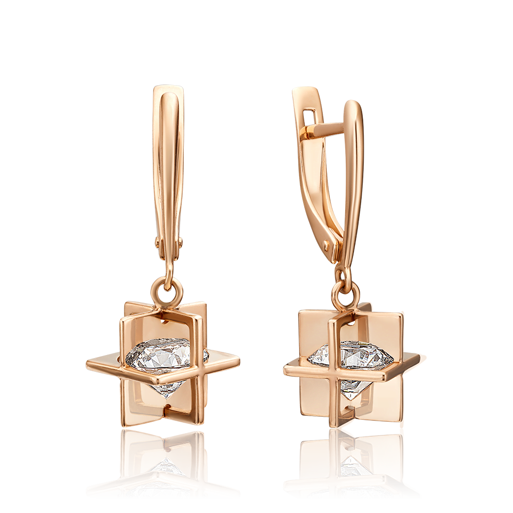 Серьги с английским замком из красного золота с фианитом 02-4464-00-501-1110-67