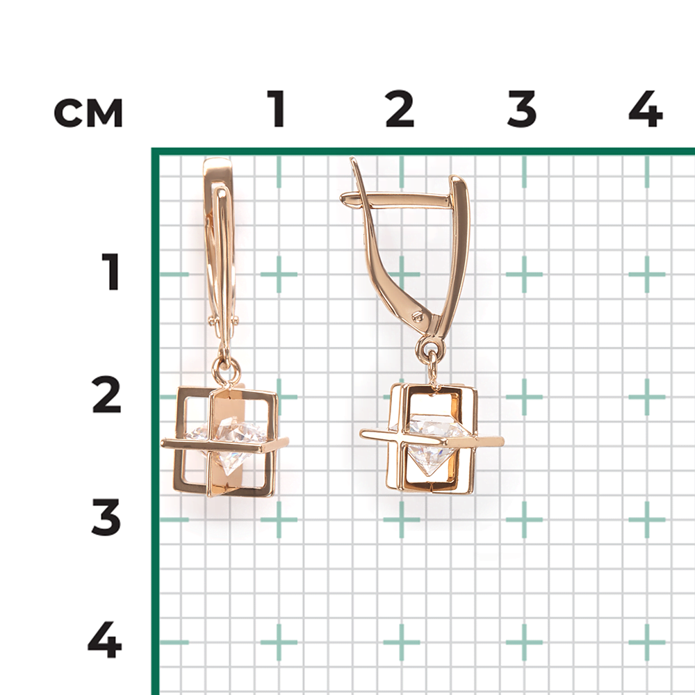 Серьги с английским замком из красного золота с фианитом 02-4464-00-501-1110-67