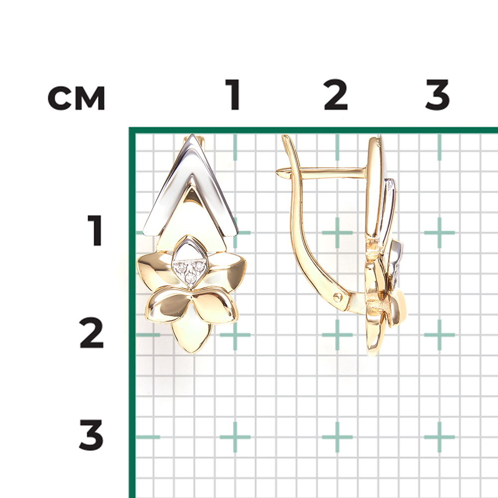 Серьги с английским замком из комбинированного золота с бриллиантами 02-4997-00-101-1121
