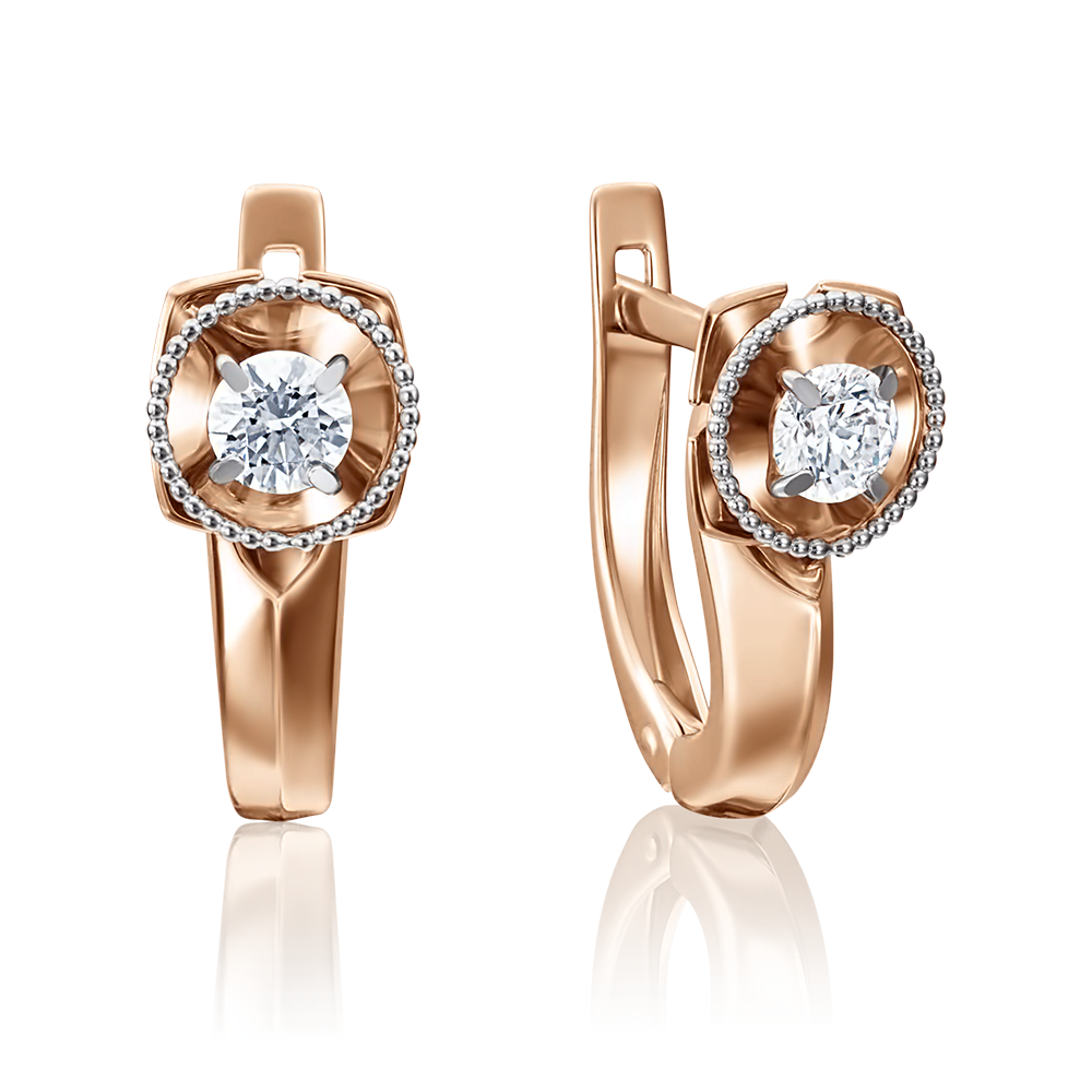 Серьги с английским замком из красного золота с фианитом 02-4110-00-501-1110-38
