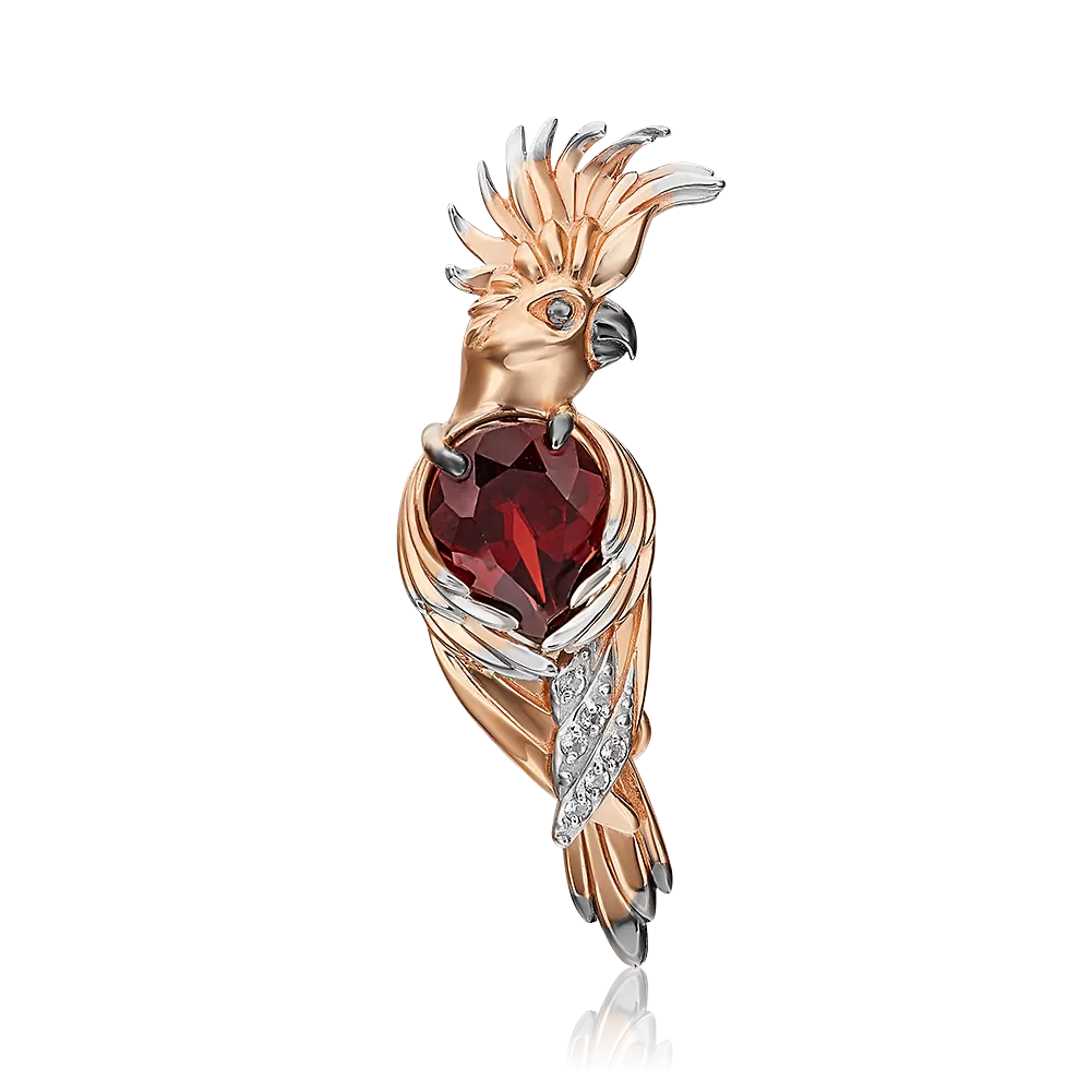 Брошь «Попугай» из красного золота с гранатом и натуральными топазами white 04-0229-00-264-1110-57