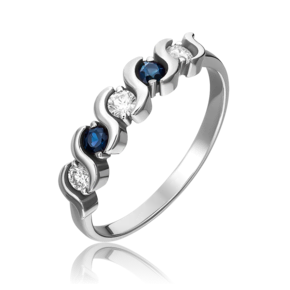 Кольцо из белого золота с бриллиантами и сапфирами 01-0392-00-105-1120