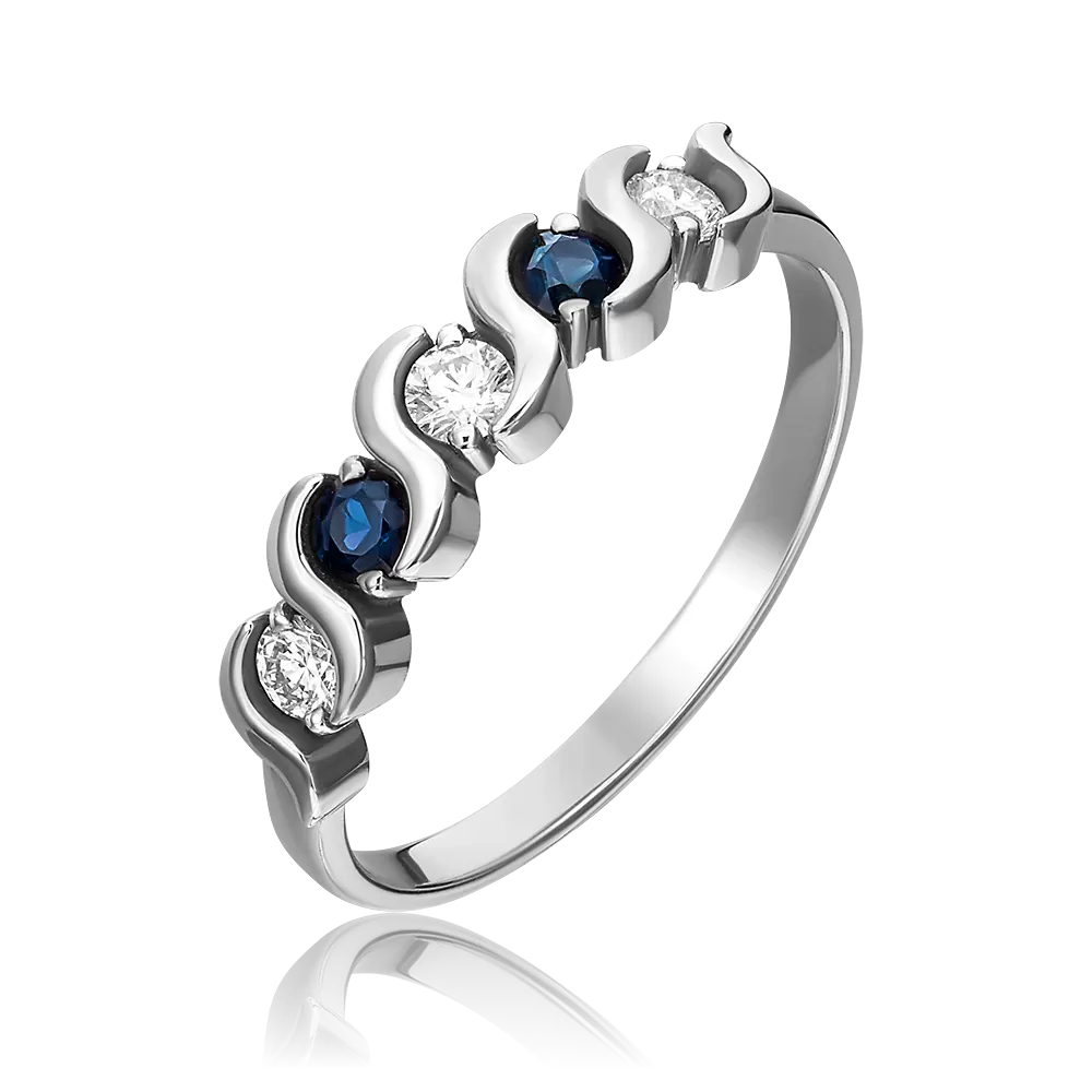 Кольцо из белого золота с бриллиантами и сапфирами 01-0392-00-105-1120