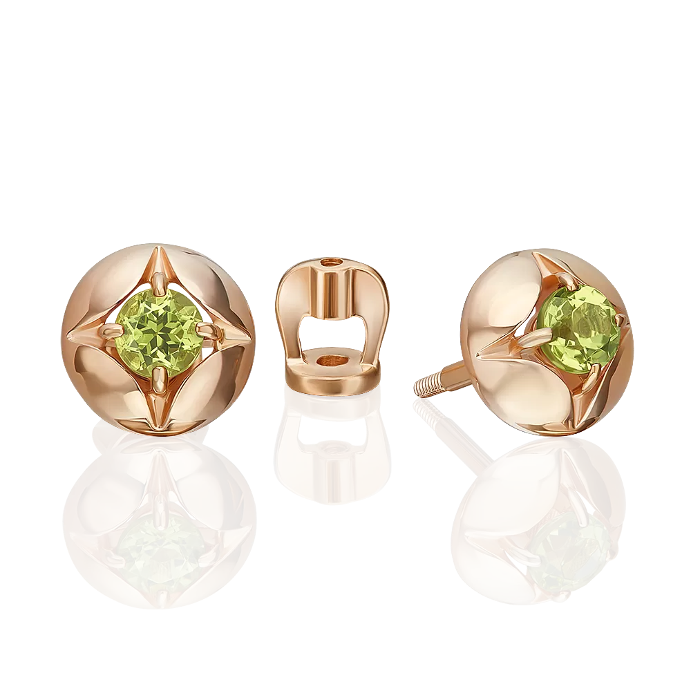 Серьги-пусеты из красного золота с хризолитом 02-5389-00-205-1110