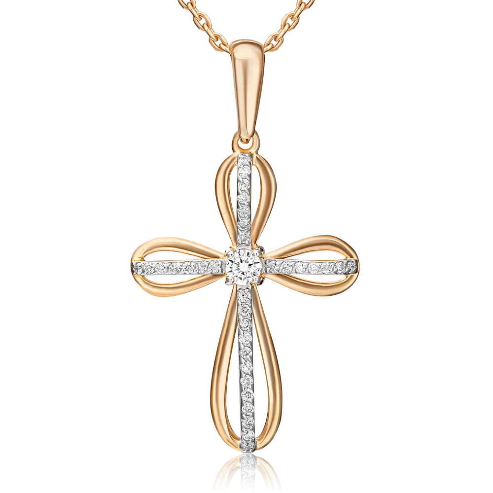 Декоративный крест из комбинированного золота с бриллиантами 03-0416-00-101-1111-30