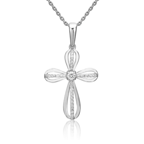 Декоративный крест из белого золота с бриллиантами 03-0417-00-101-1120-30