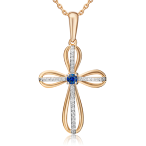 Декоративный крест из комбинированного золота с сапфиром и бриллиантами 03-0416-00-105-1111-30