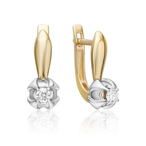 Серьги с английским замком из комбинированного золота с бриллиантом 02-5345-00-101-1121