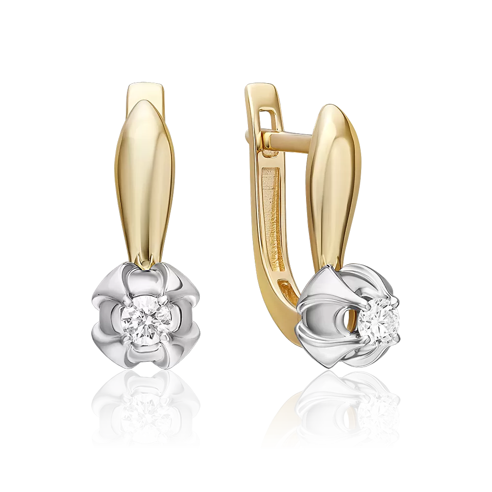 Серьги с английским замком из комбинированного золота с бриллиантом 02-5345-00-101-1121