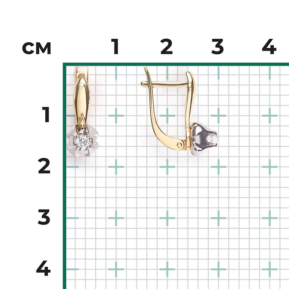 Серьги с английским замком из комбинированного золота с бриллиантом 02-5345-00-101-1121