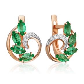 Серьги с английским замком из красного золота с изумрудами и бриллиантами 02-0820-00-106-1110-30
