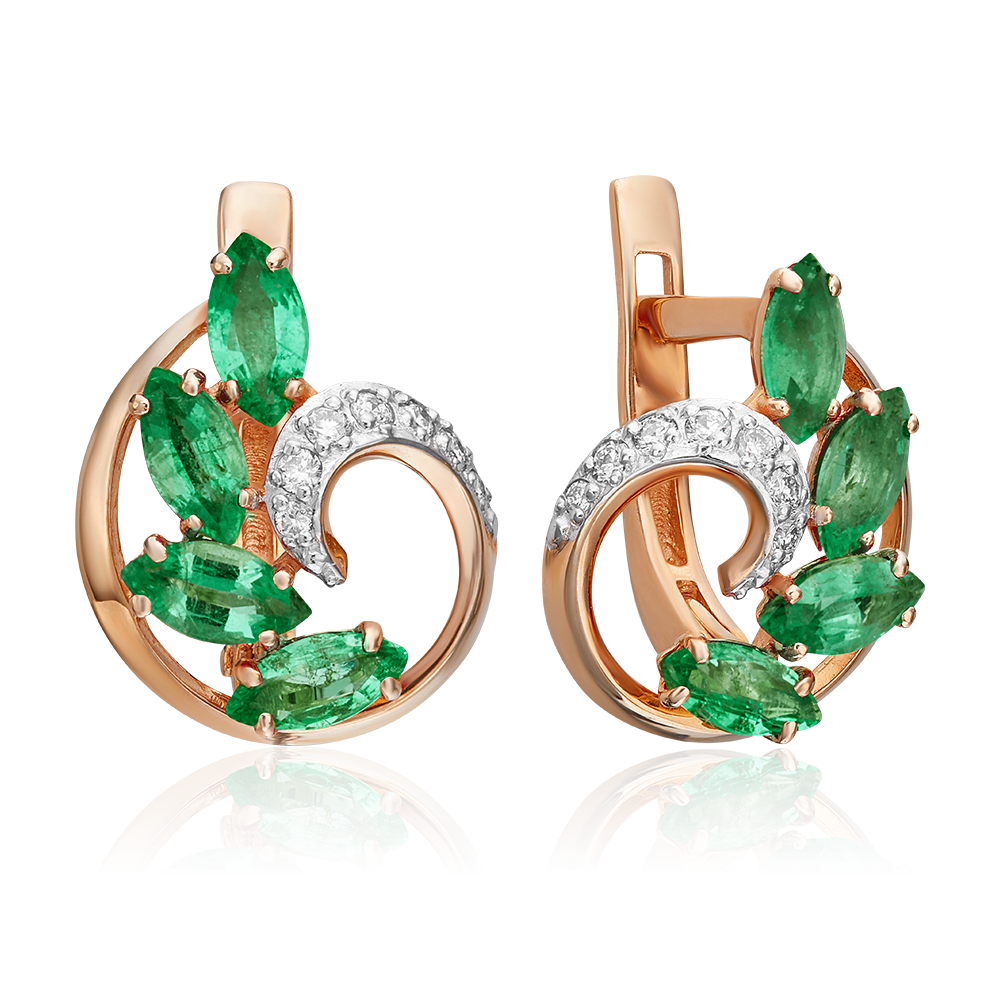 Серьги с английским замком из красного золота с изумрудами и бриллиантами 02-0820-00-106-1110-30