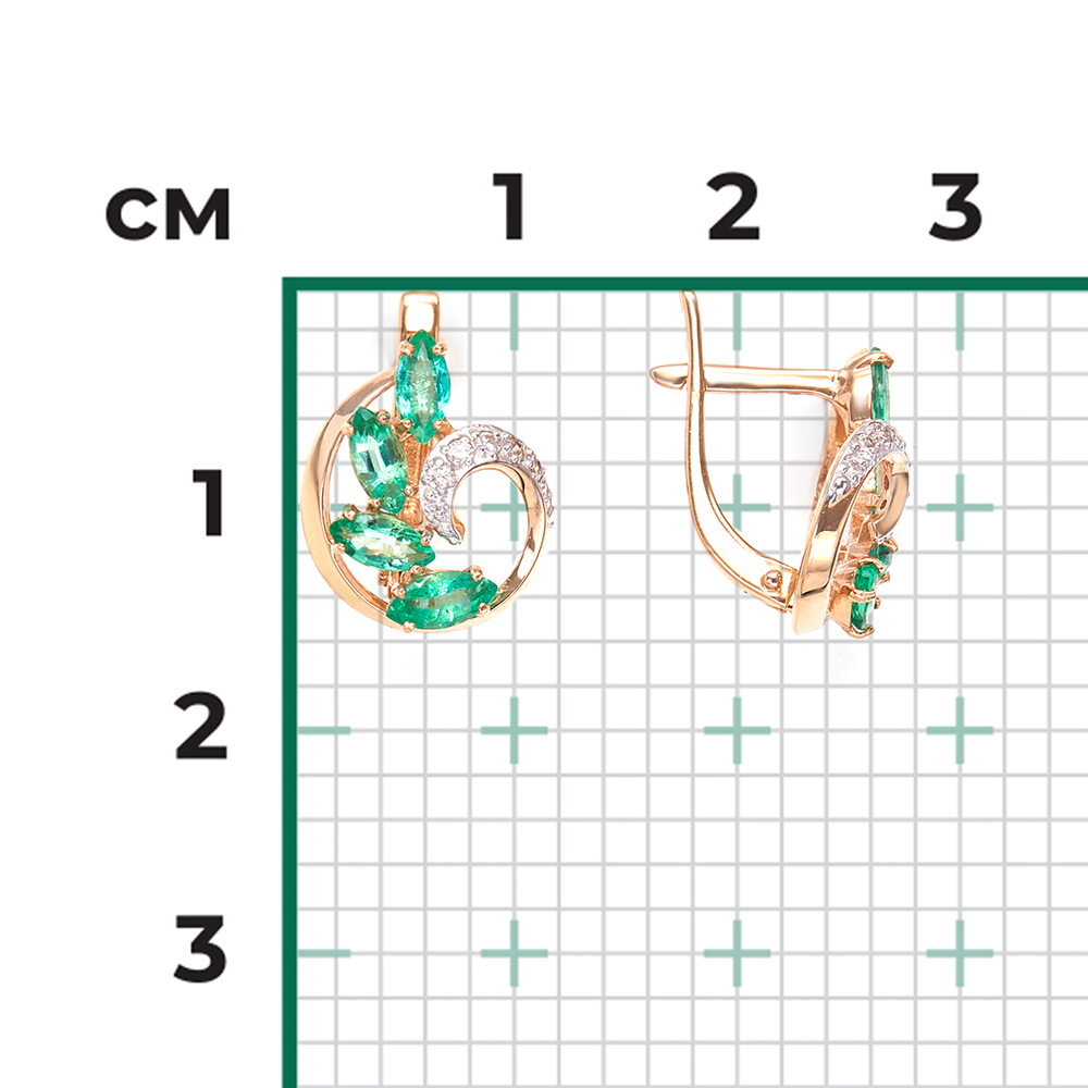 Серьги с английским замком из красного золота с изумрудами и бриллиантами 02-0820-00-106-1110-30