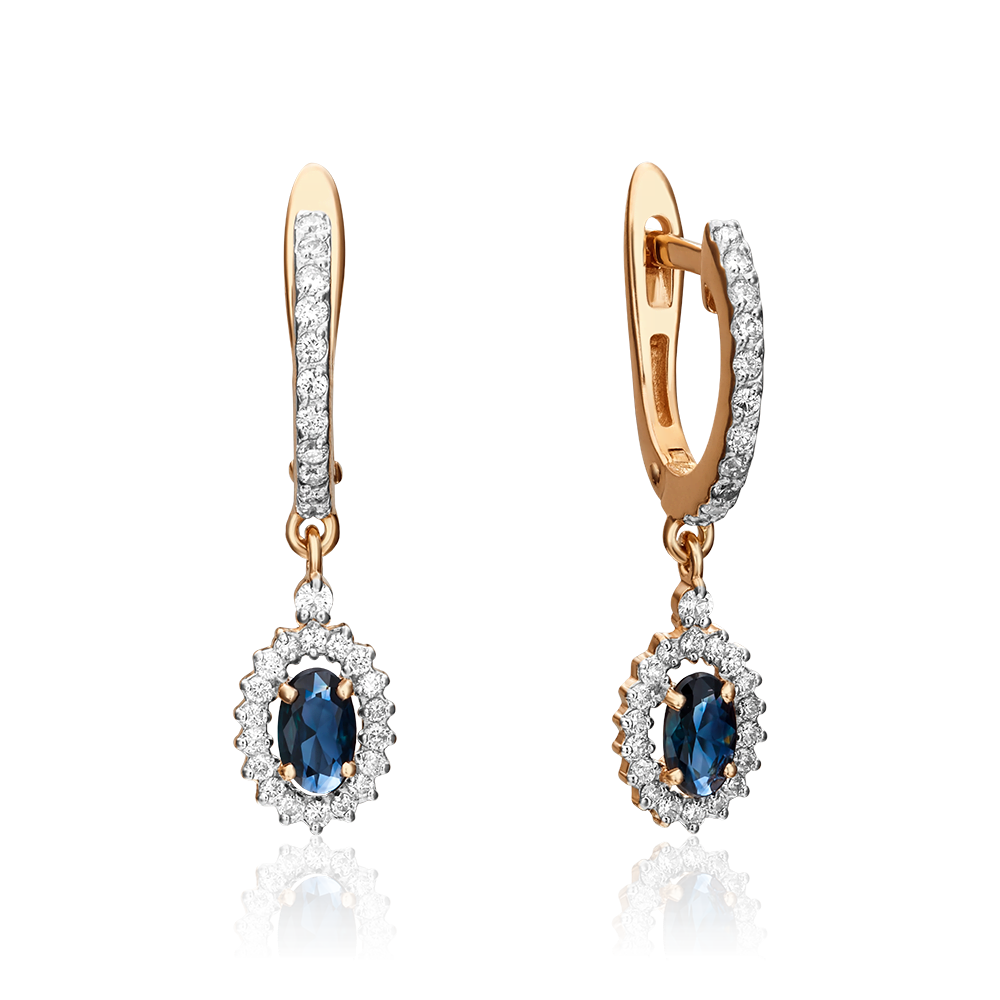 Серьги с английским замком из красного золота с сапфиром и бриллиантами 02-0822-00-105-1110-30