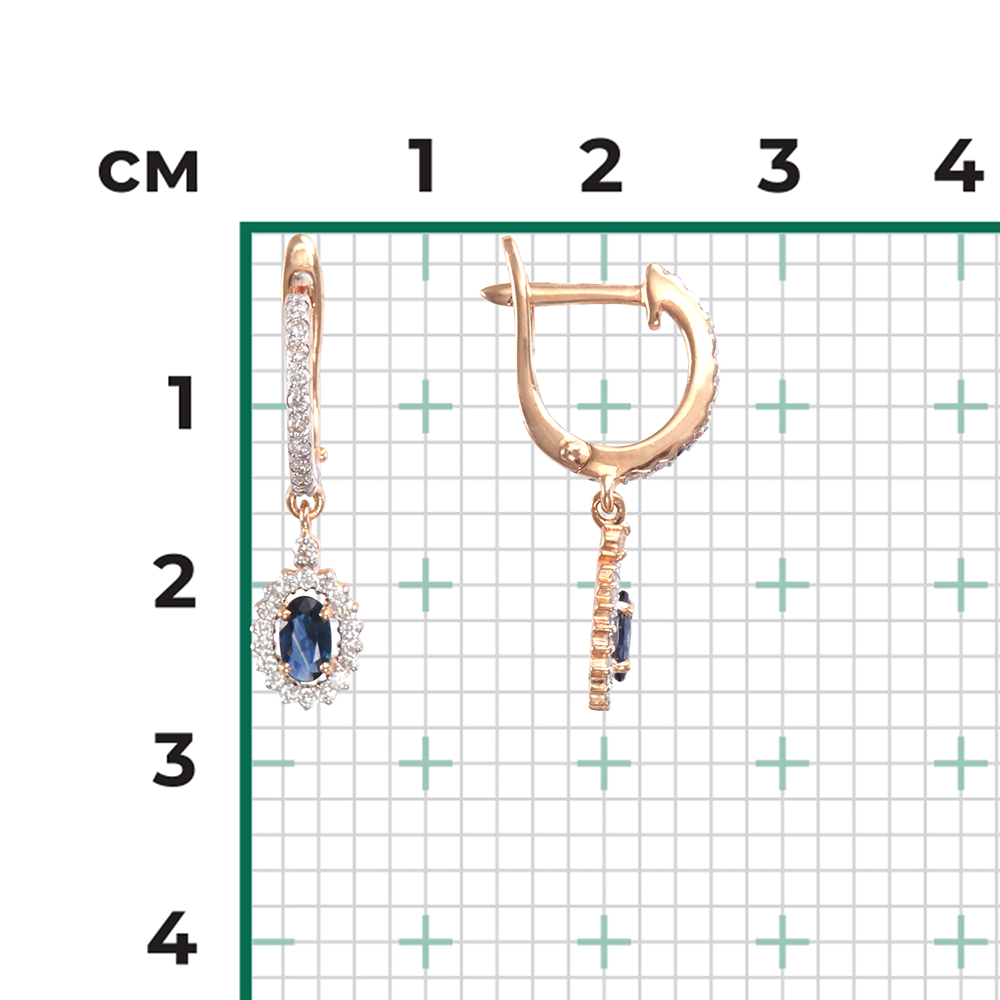 Серьги с английским замком из красного золота с сапфиром и бриллиантами 02-0822-00-105-1110-30